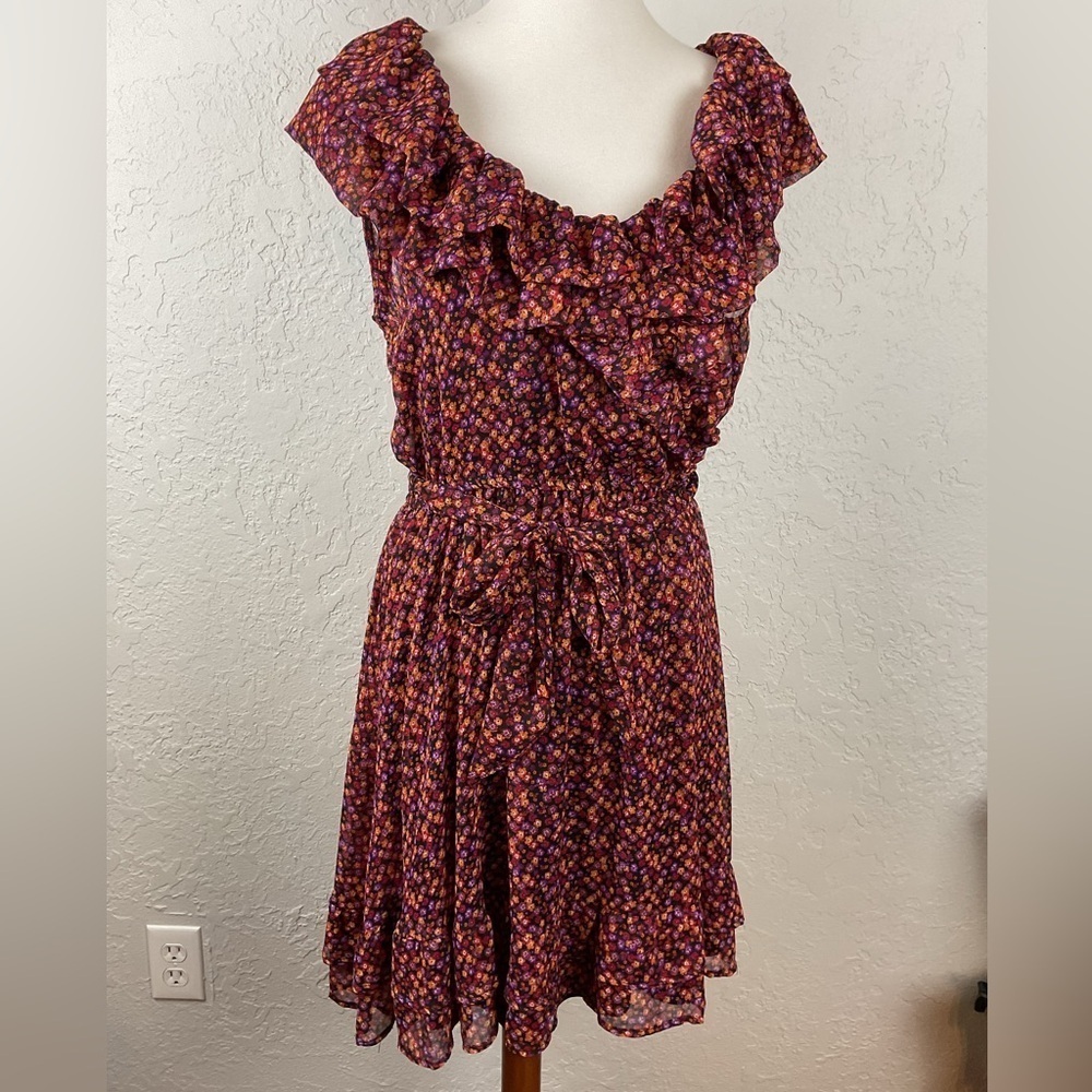 Women’s Olsenboye Ditzy Floral Ruffle Dress Tie Belt Size XL